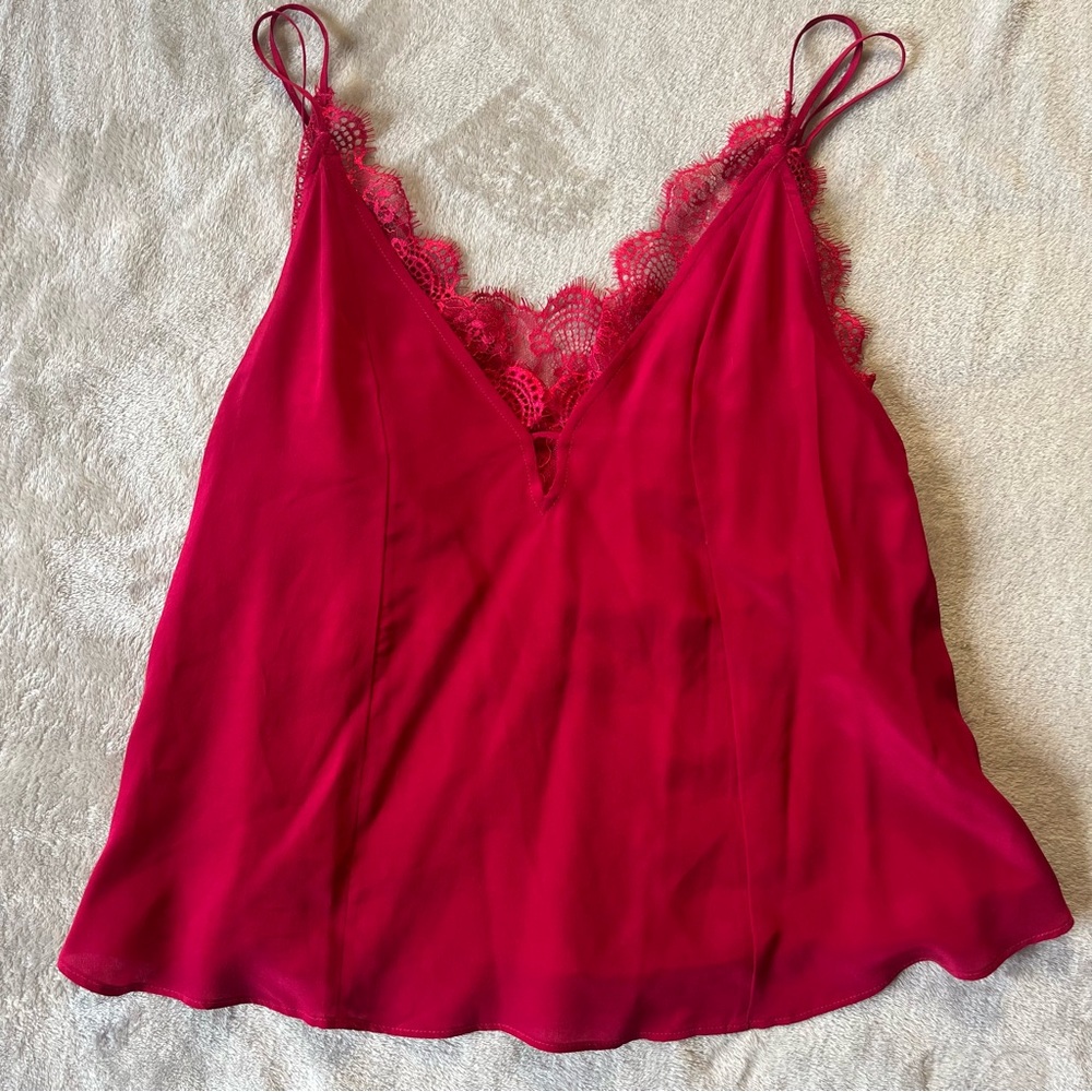 Free People Vibrant Red Lace Camisole